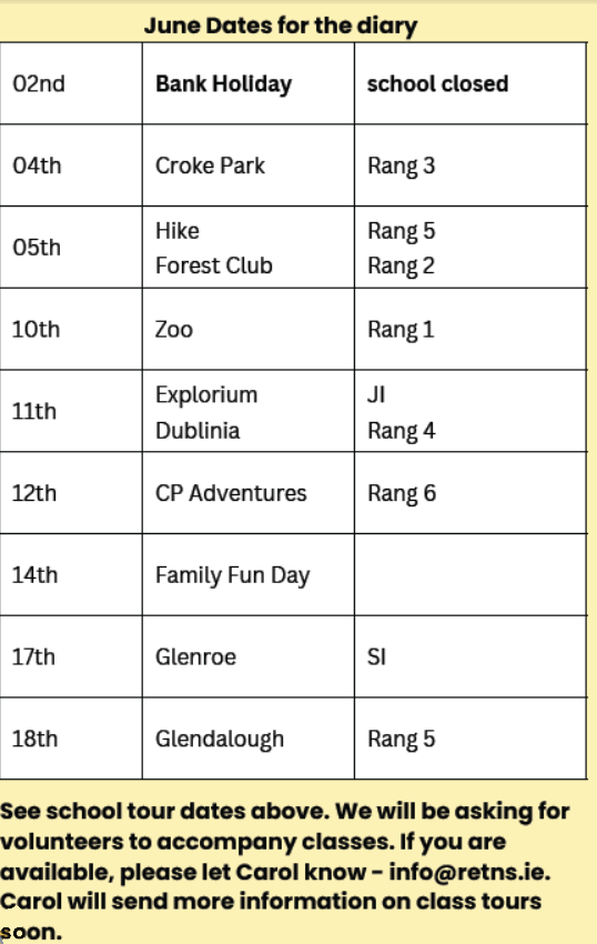 june dates for the diary Active Homework