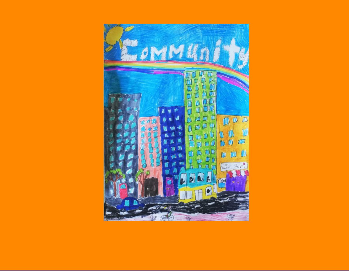 A child's drawing of what community means